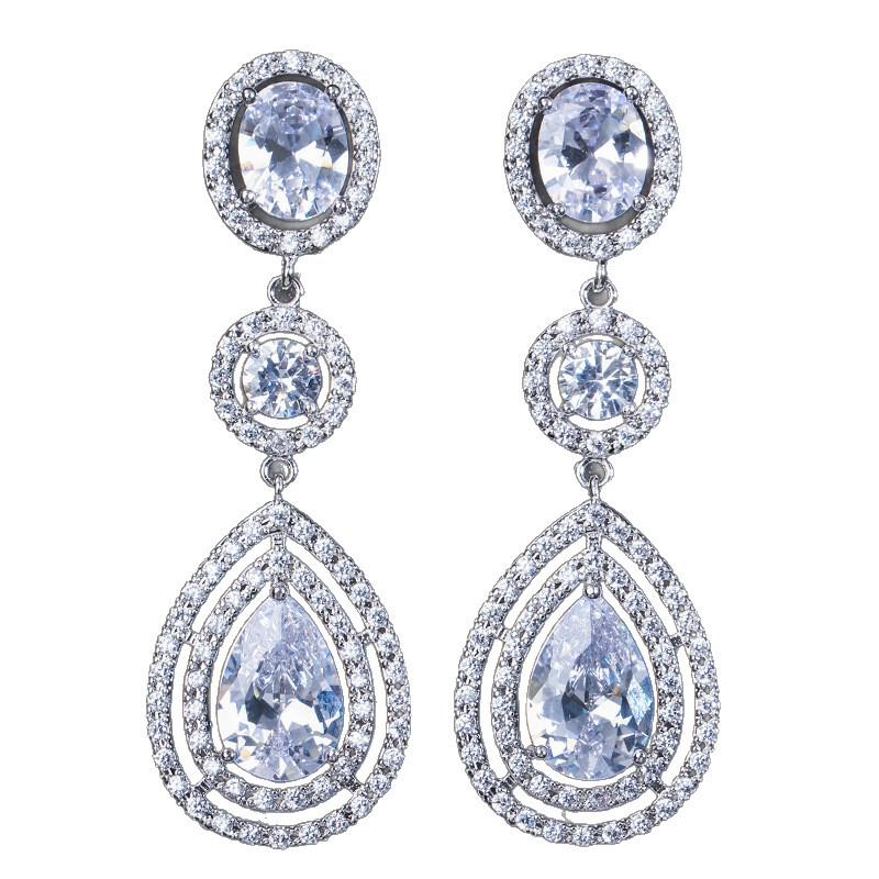 New Korean-Style Heavy Zirconia Long Tassel Water Drop Earrings