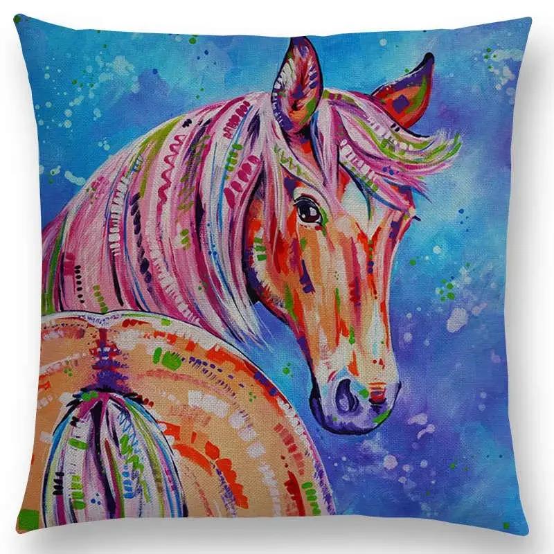 Oil Painting Animals ELK Cushion Cover Deer Lion Dogs Fox Bird Horse Sofa Throw Pillow Case