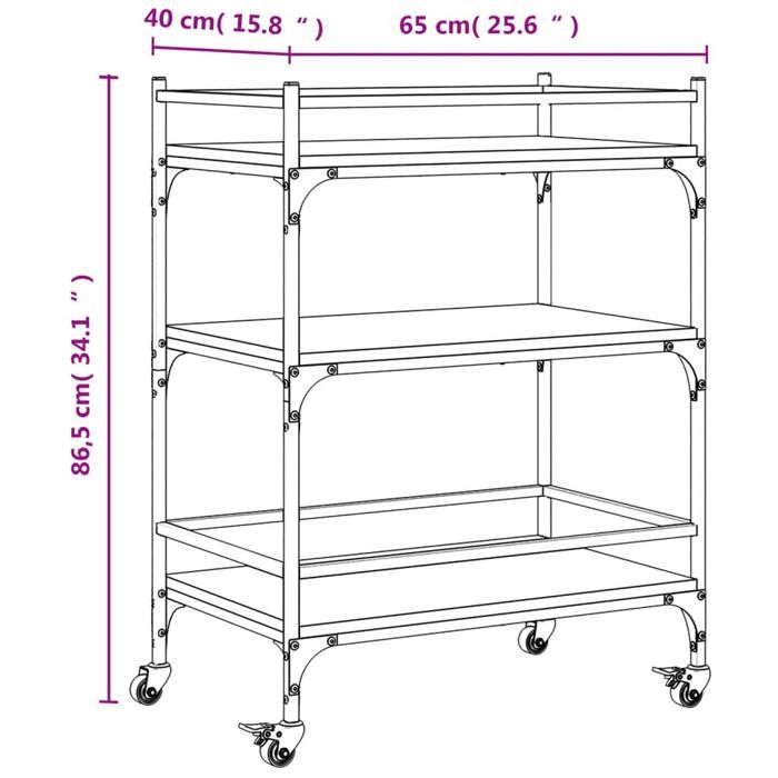VidaXL Chariot de Cuisine, Étagère avec Roues, Chariot de Service, Meuble de Rangement Salon Salle de Bain Intérieur, Chêne 842400