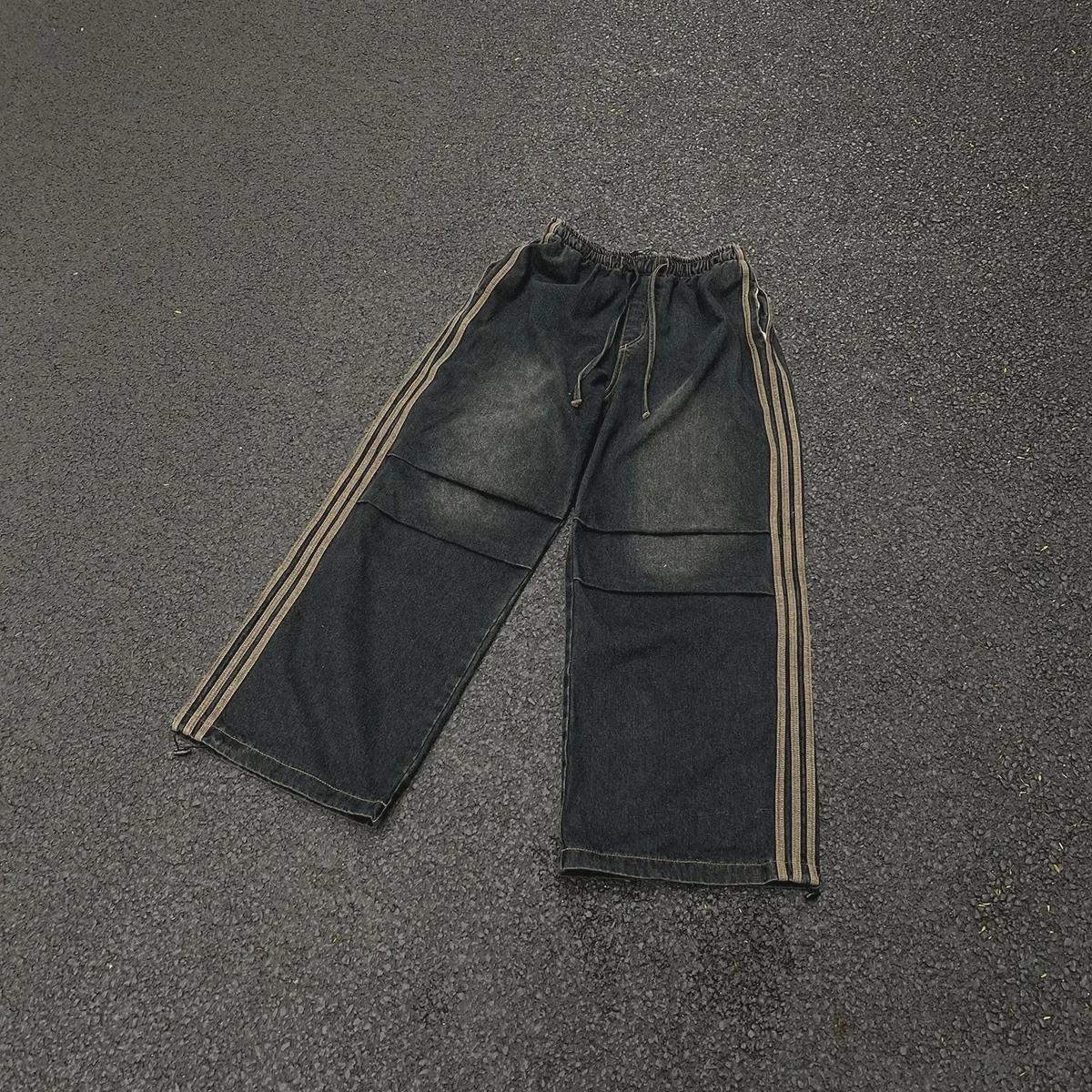 

Pleated Striped Loose Fit Retro Jeans for Autumn/Winter S чёрный