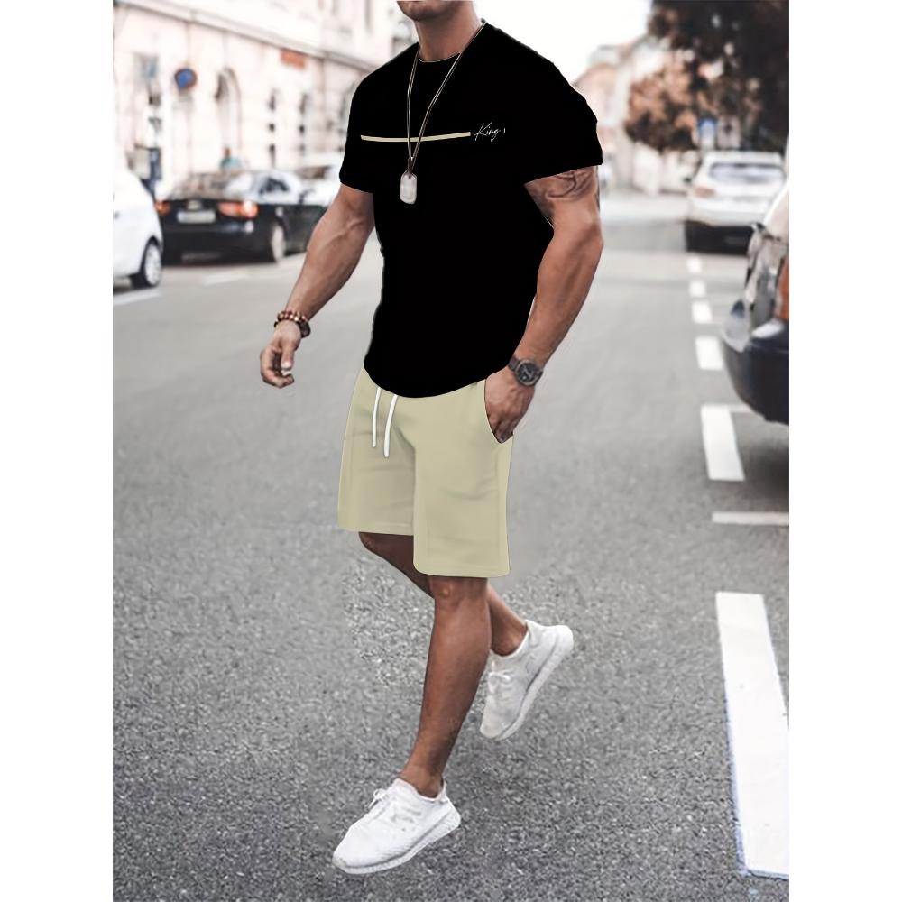 Herren Kurzarm-Shorts-Set Lässiger Mode-Sportanzug Einfache Bequeme Unisex Sportbekleidung