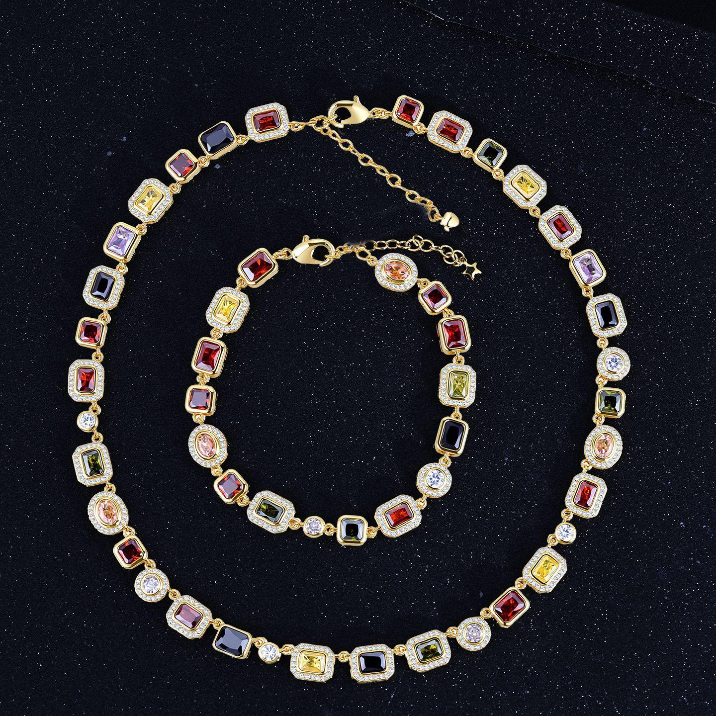 

Хип-хоп Цветные драгоценные камни Женские украшения Ожерелье Аксессуары Высокий уровень Циркон Мужское ожерелье 7inch платиновый