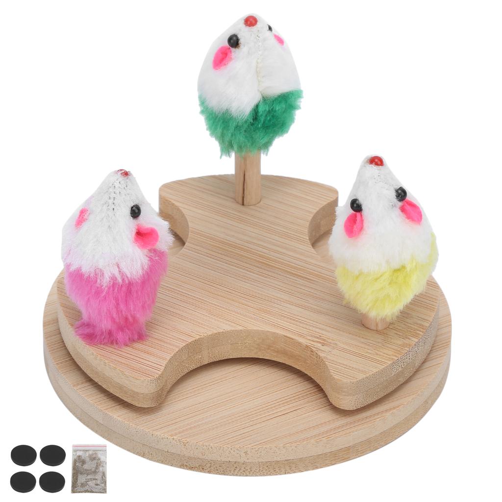Katzenspielzeug Holz-Drehteller Katzenspielzeug mit Plüschmäusen und Katzenminze für Kätzchen-Spiel und Bewegung