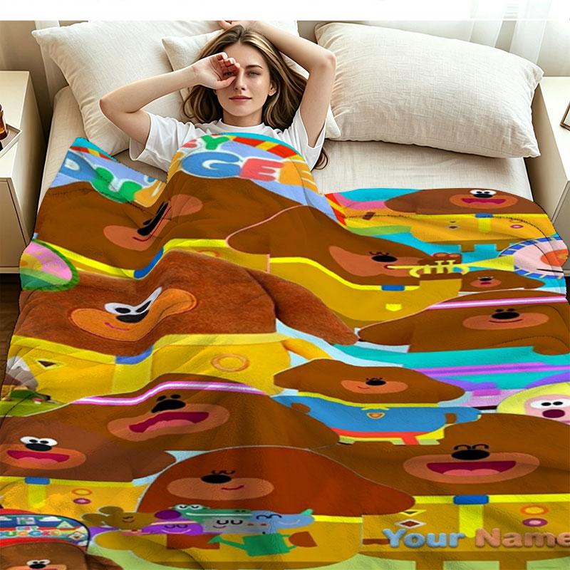 1PC Hey Duggee Custom Name Patterned Flannel Blanket Suitable For All Seasons for Home Decor Warmth and Comfort Gifts Holiday Present