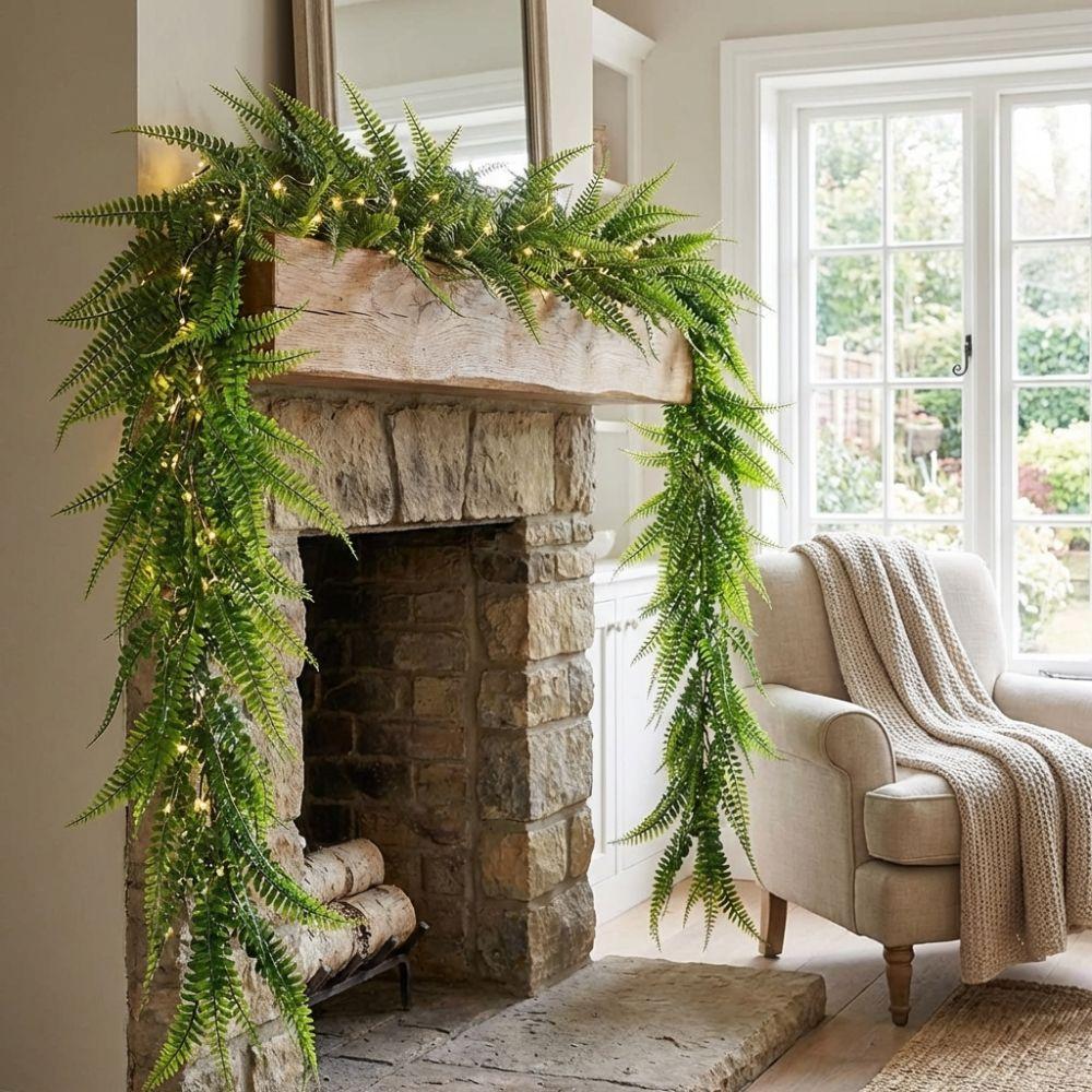 180CM Length Artificial Persian Fern Vines Lifelike Plastic Hanging Ivy Vines UV Resistant Lush Leaves Greenery Garland