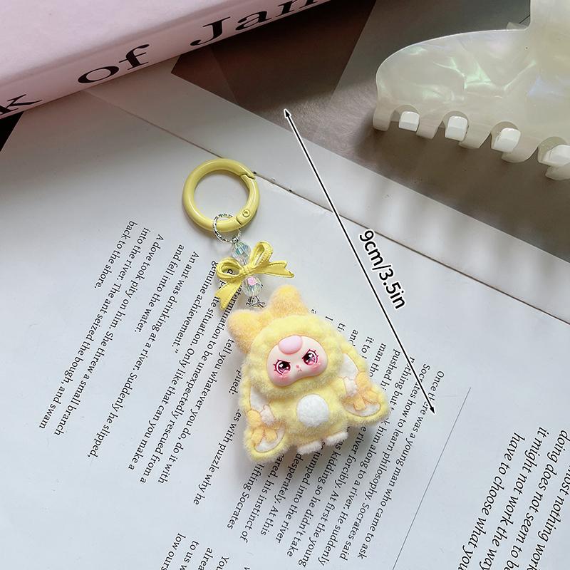 Baby Mini Three Flocking Keychain Trendy Figures Key Chain Cute Kawaii Dora Wendy Doll Keyring Bag Charms Christmas Gifts