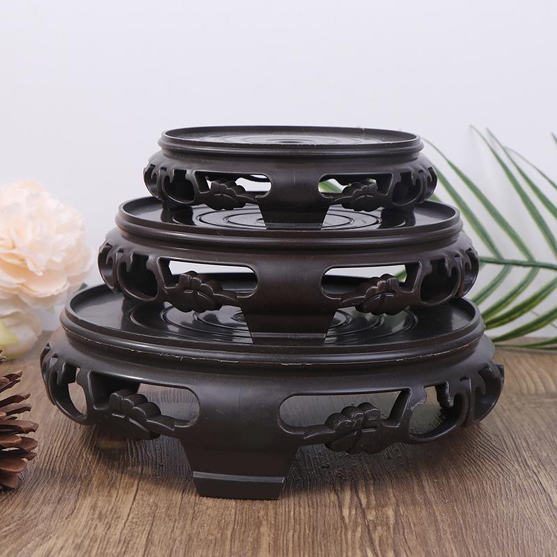 Deep Brown Carving Wooden Look Plastic Base Tray Flowerpot Holder Round Square Multi-Functional Teapot Vase Fish Tank Base