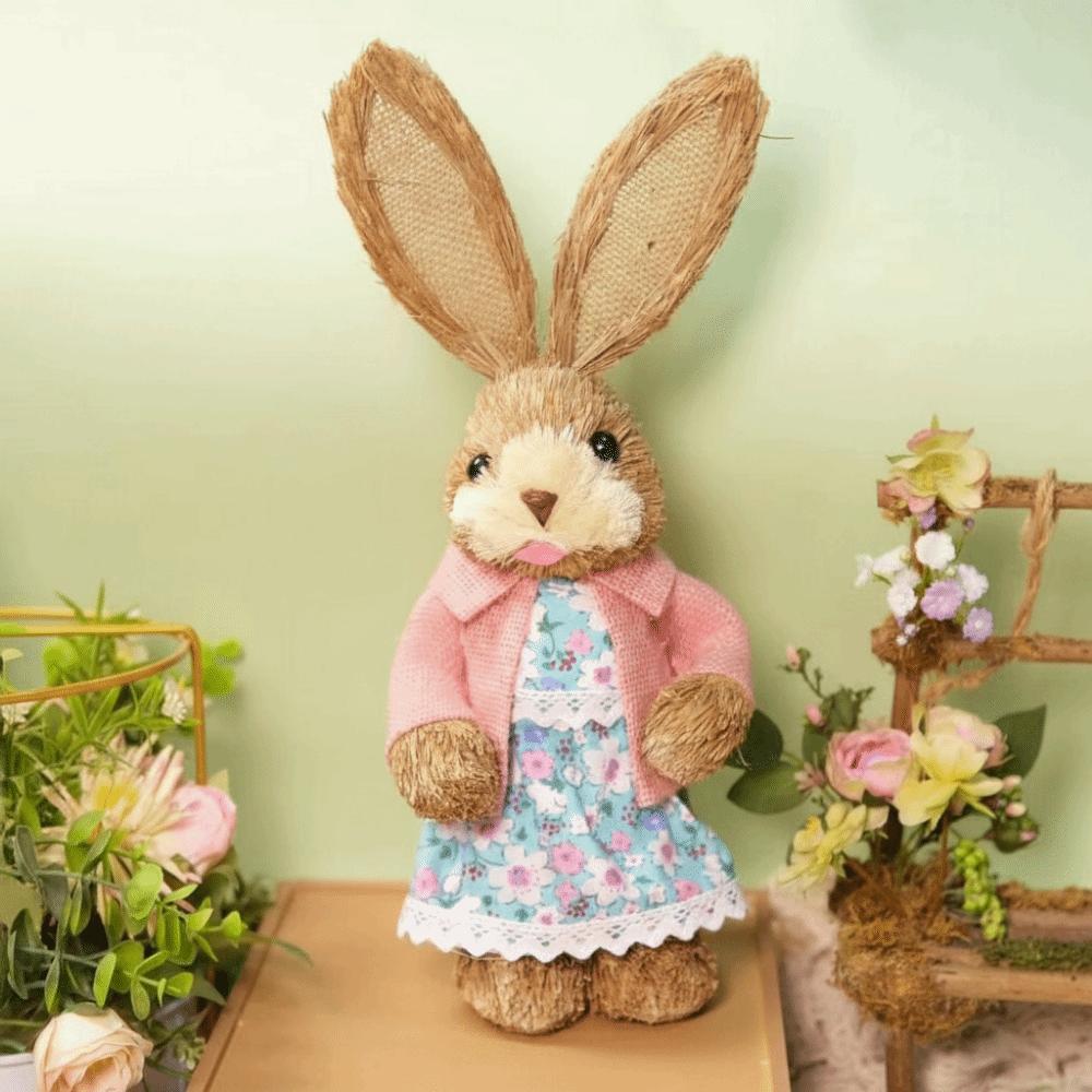 Realistic Design Woven Bunny 35cm Size Bunny Figure Easter Straw Rabbit  Window Display
