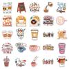 50 Coffee-Themed Doodle Stickers - Korean INS Style, Waterproof, Perfect for DIY Notebooks