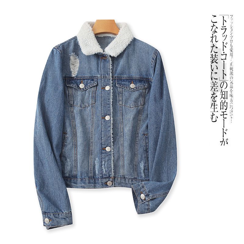 

Деним Верхняя одежда Осень Новая Внешняя торговля Женская одежда Лацкан Однобортный Длинные рукава Кашемировая вставка Повседневная верхняя одежда 26191 Denim Blue B- 8-21-1 M