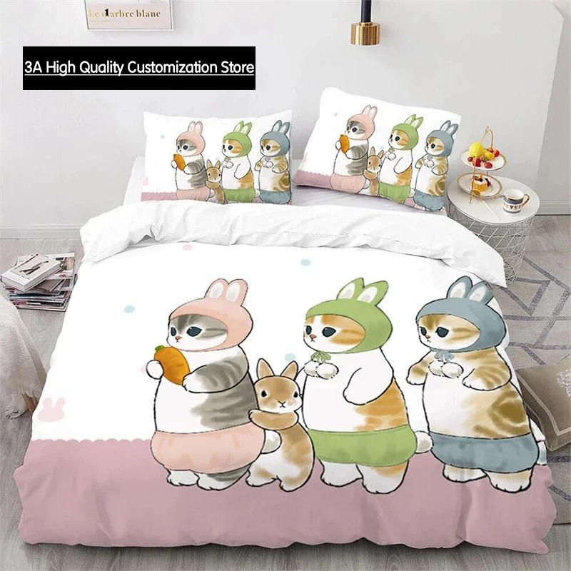 

Cute Kitten Duvet Cover Pillow Case Mofusand Anime Shark Cat Bedding Set Single Double Queen Size Teen Gift Room Decor 3Pcs Set US Queen(228*228cm)3pcs