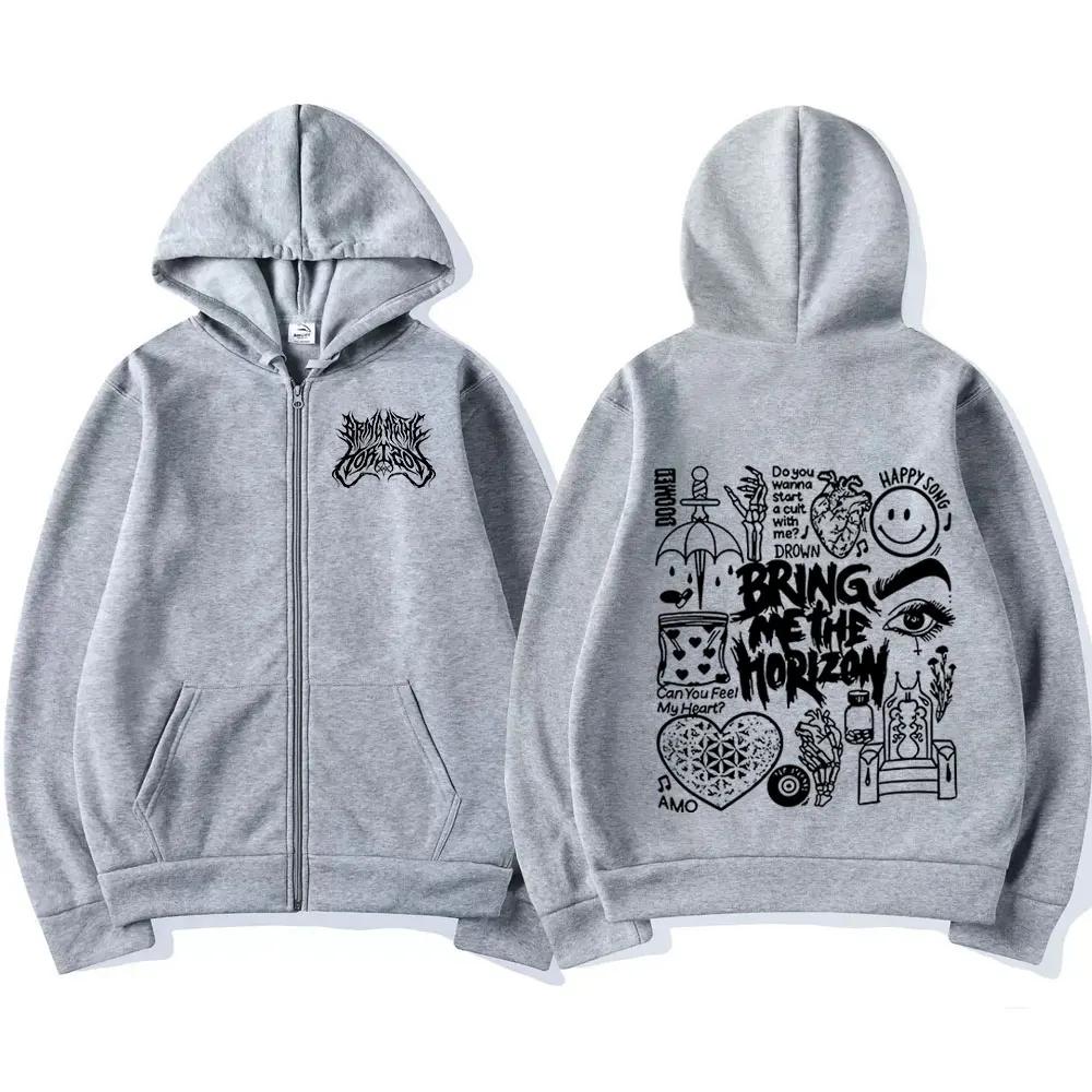 TheHorizon Zipper Hoodies Heavy Metal Rock Band Oversized Zip Up Sweatshirts Men Women Casual Harajuku Jacket Coats
