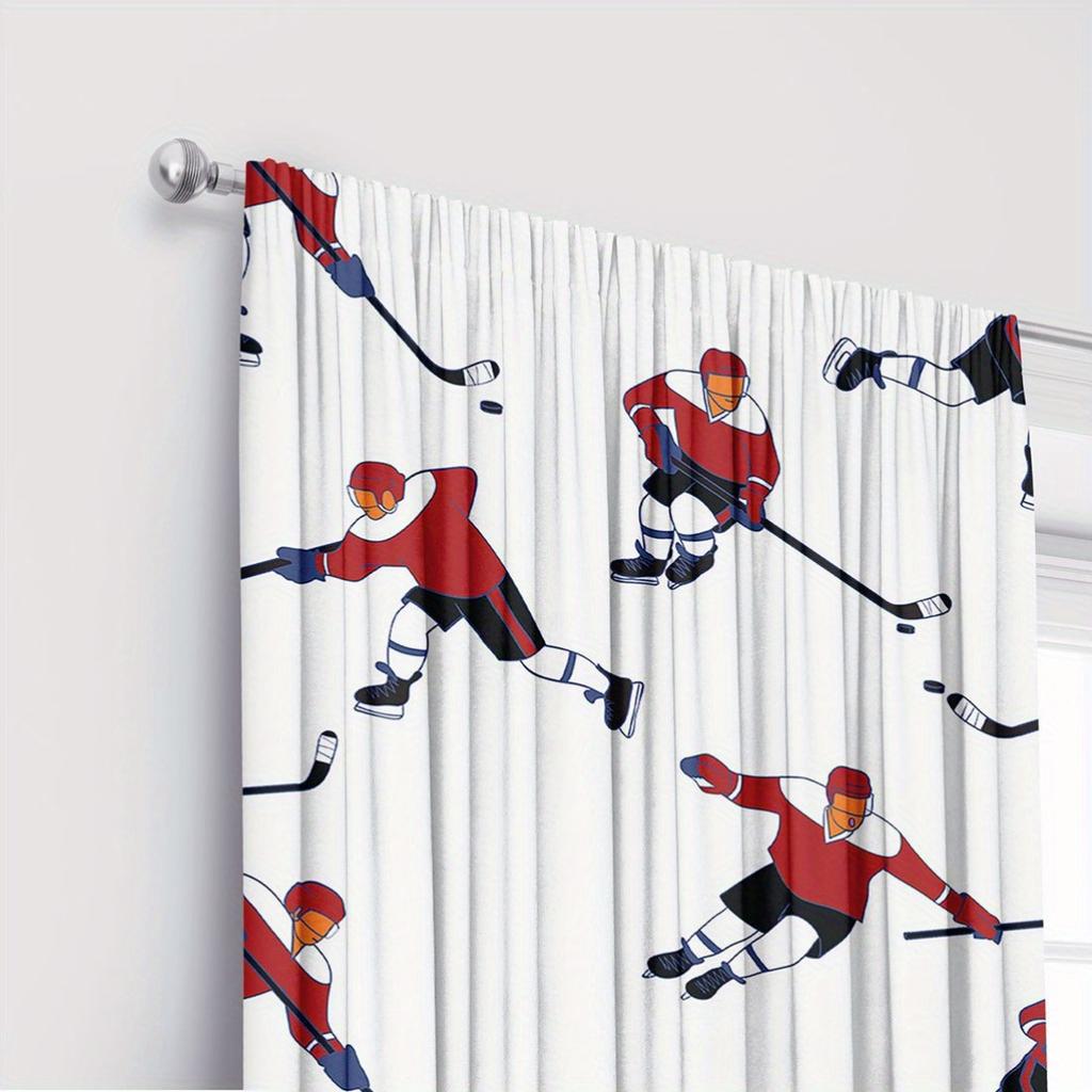Hockey Player Print Curtains Polyester Fabric Suitable Bedroom Living Room Decoration Curtain Machine Washable Ideal For Great