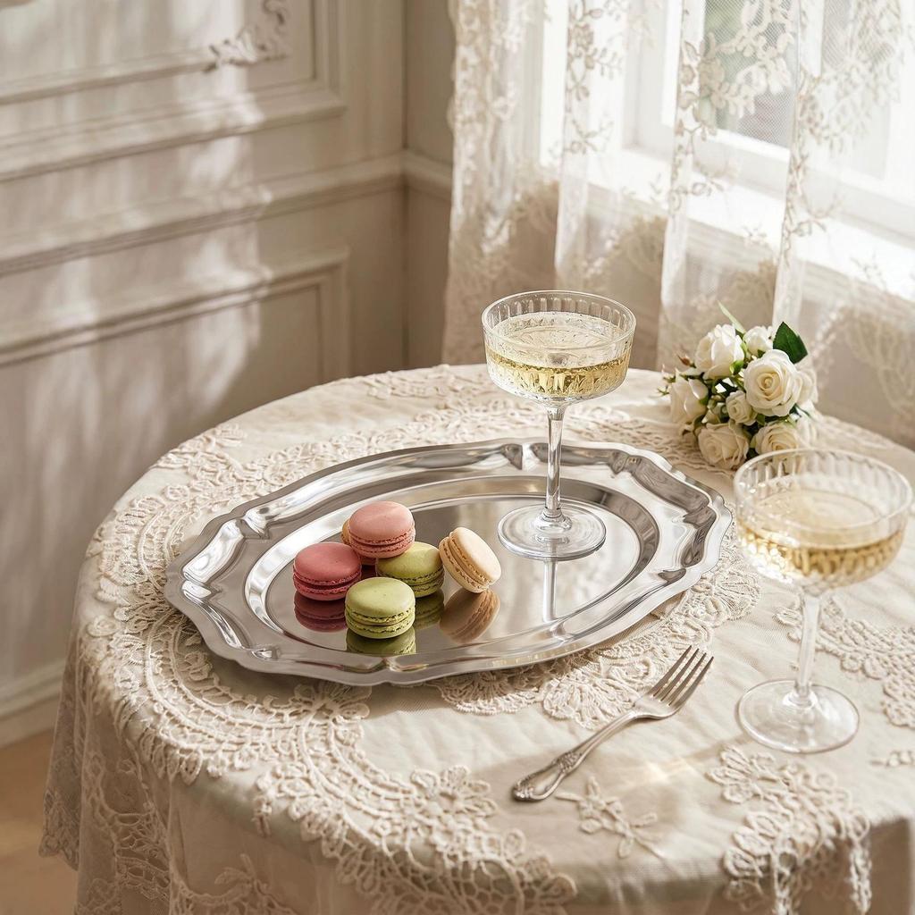 Nordic Light Luxury Oval 304 Stainless Steel Tray for Tea, Fruit, Cake, Cheese, & Dessert
