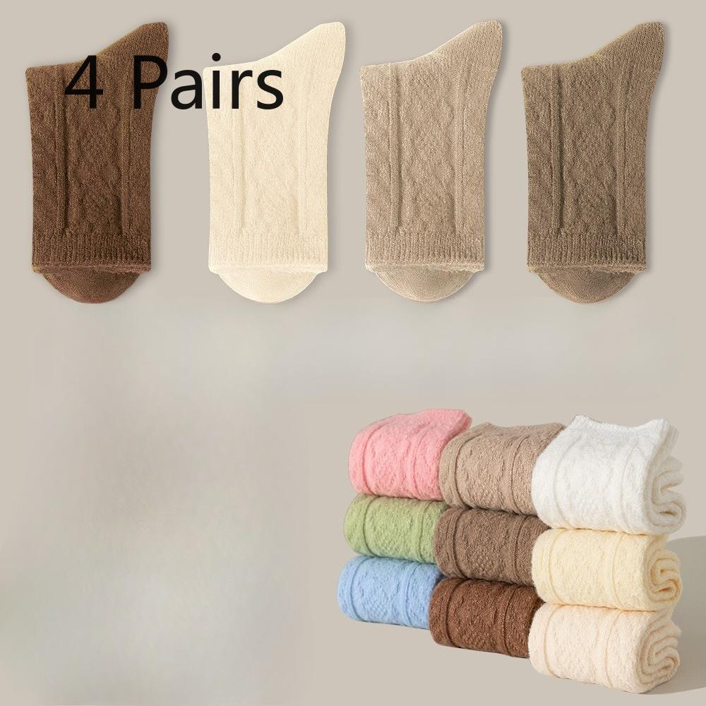 4 Pairs of Women's Winter Fleece and Thickened Warm Sleeping Floor Mid Calf Socks