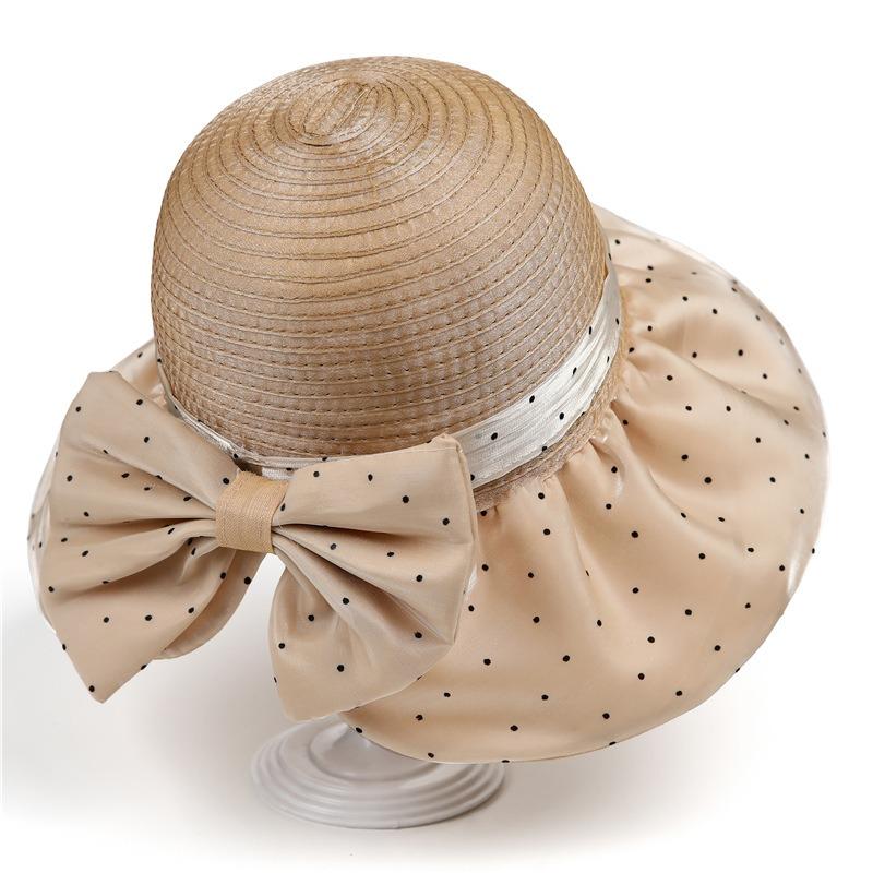 Foldable bow elegant travel bucket hat spring and summer organza straw hat sun protection sun hat women