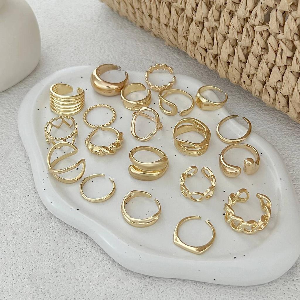 Salircon 20Pcs/Set Exaggerated Metal Irregular Lines Water Droplet Smooth Rings for Women Punk Knuckle Rings Couple Jewelry Gift