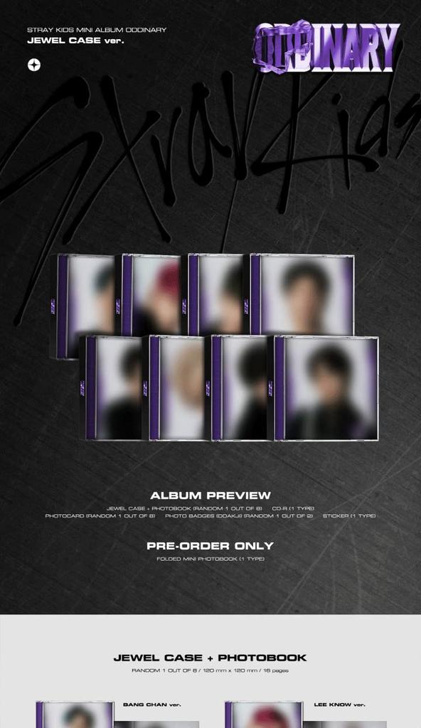 Stray Kids Oddinary 6th Mini Album Jewel Case Random Version Photo Sealed CD+18p PhotoBook+1p PhotoCard+1ea Badge-DDAKJI+1ea Sticker+Tracking