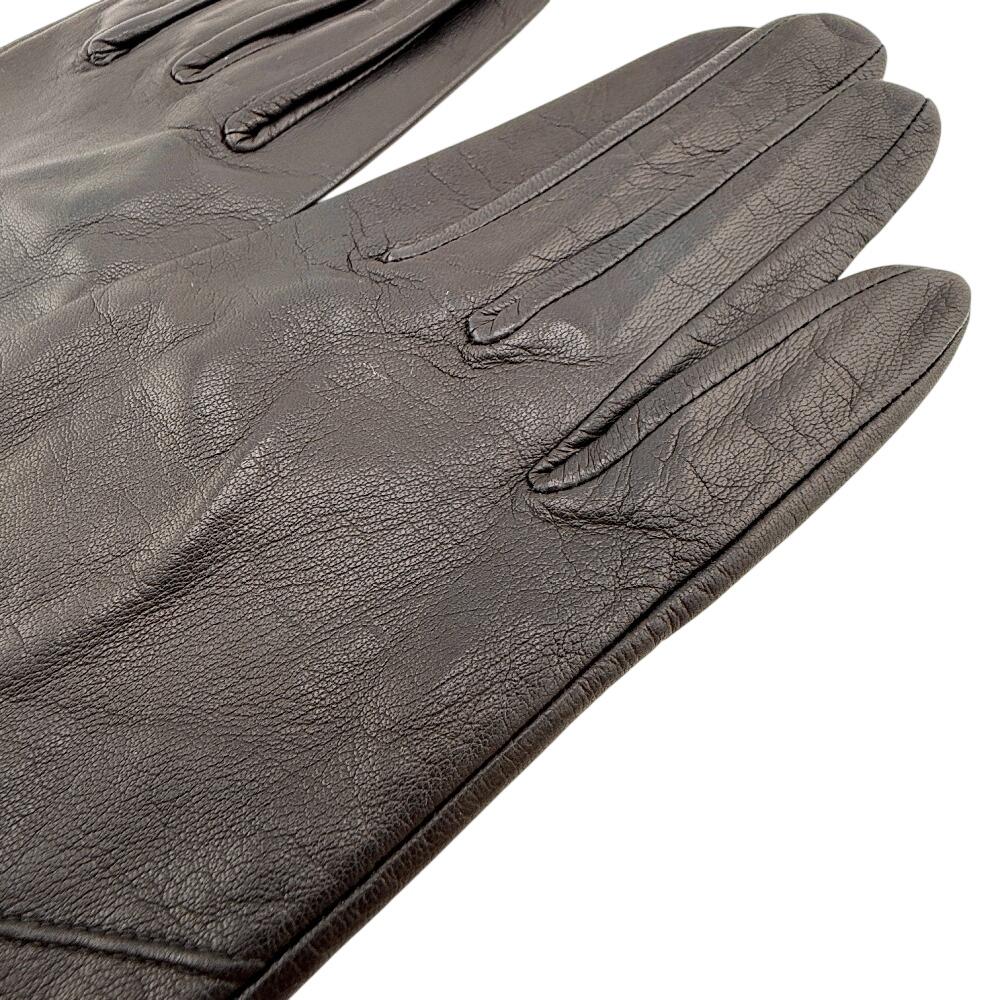 Dior All Leather Logo Embossing Leather Gloves Black Leather Women Used