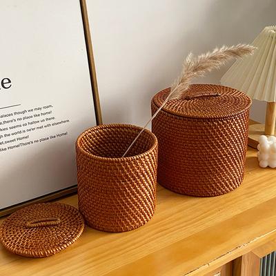 Rattan Storage Box Handmade Round Storage Boxes Japanese Style Household Groceries Organize Basket Organization Accessories