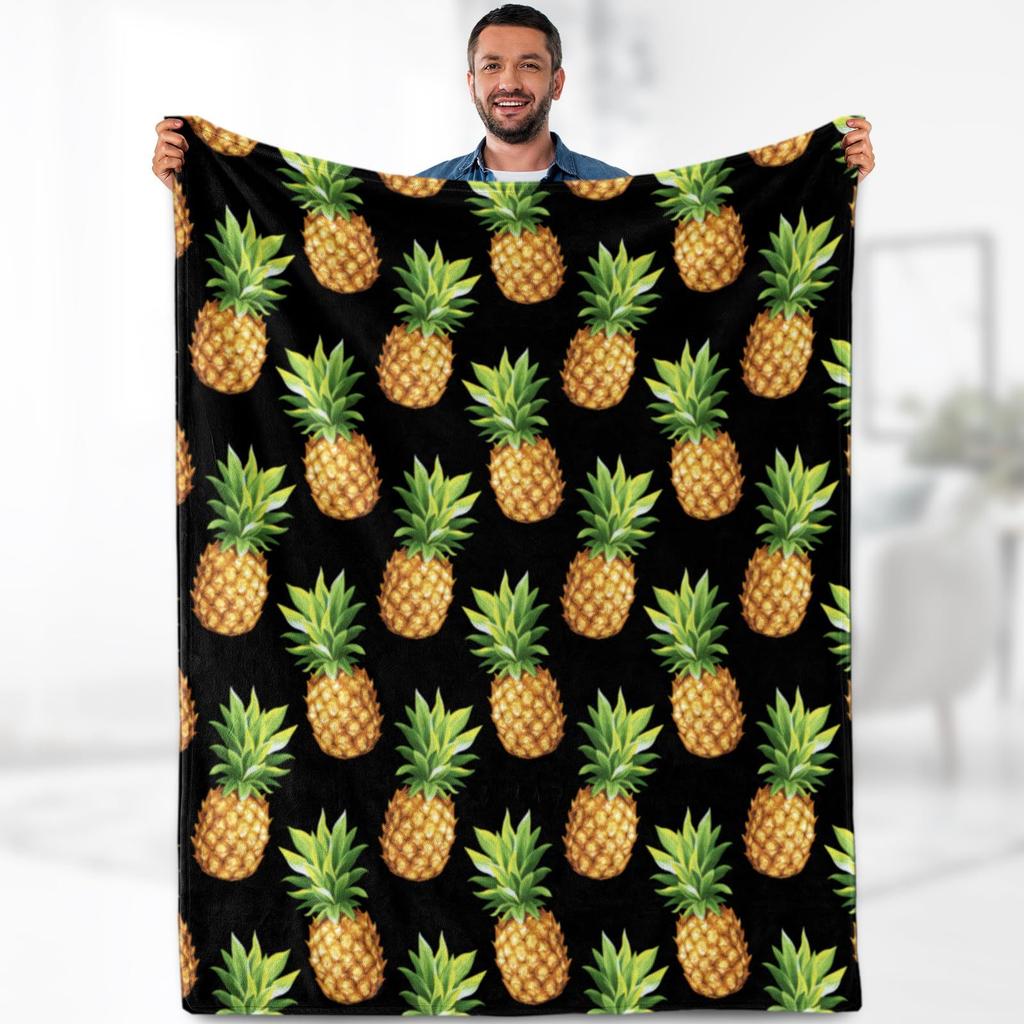 Colored Pineapple Blanket Tropical Fruit Blanket Cartoon Style Flannel Comfort Blanket