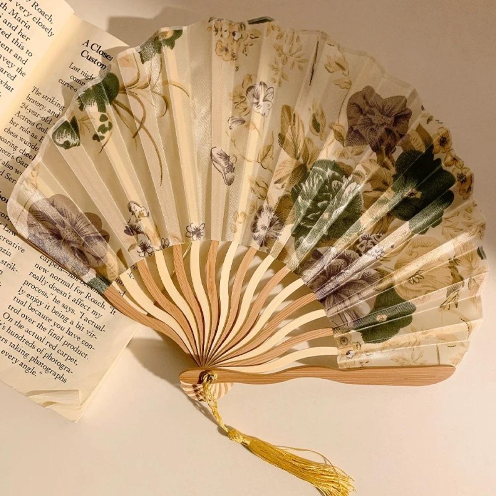 Portable Vintage Style Chinese Japanese Folding Fan Plastic Colorful Shank Classical Dance Fan Crafts Folding Photo Props Gifts
