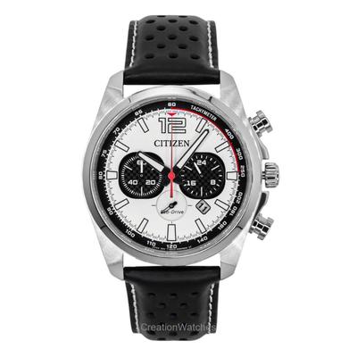 Eco-Drive Chronograf Skórzany Pasek Biała Tarcza CA4640-09A 100M Zegarek Męski