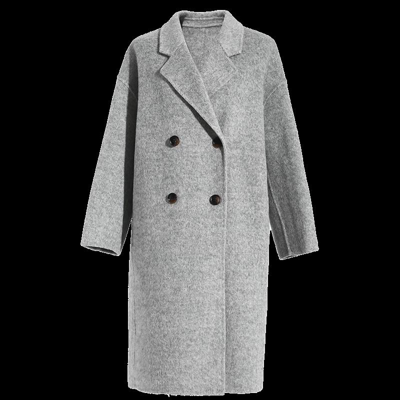 TATU Women's Korean Style Mid-length Double-faced Wool Coat