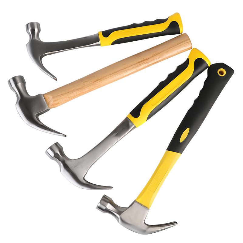 Carbon Steel Claw Hammer with Fiber, Wood & Rubber-Coated Iron Handles