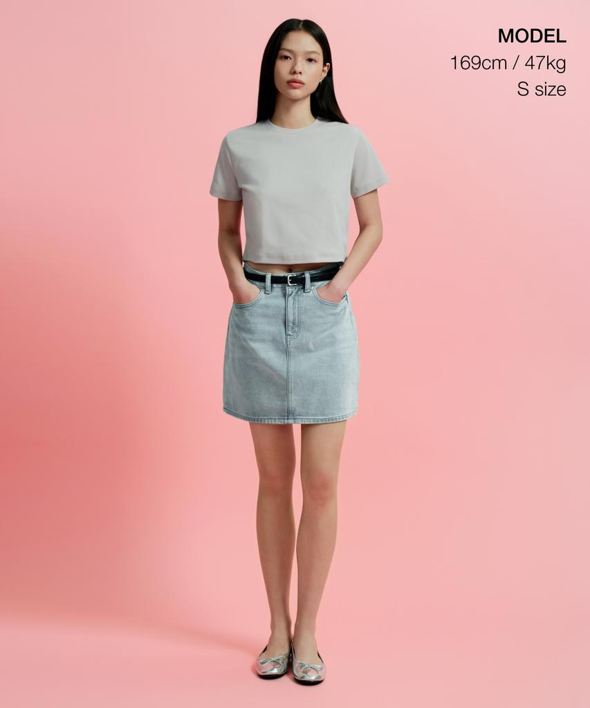 MUSINSA STANDARD WOMAN Women'S Crew Neck Crop T-Shirt [Light Grey]