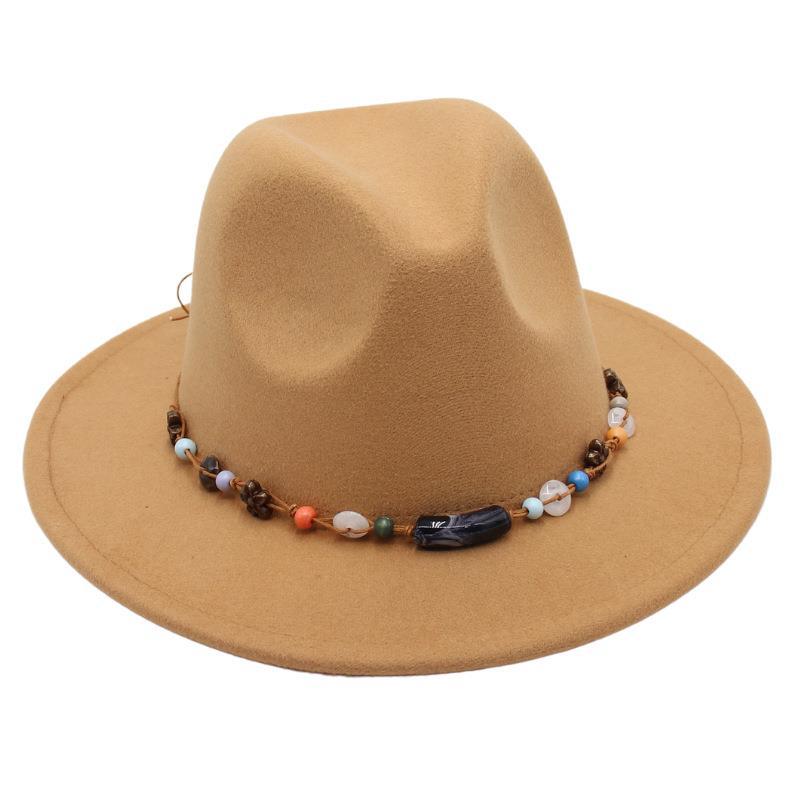 Wholesale New Bead Top Hat Literary Jazz Hat Men'S And Women'S Felt Hat Sunshade Woolen Hat British Tibetan Hat
