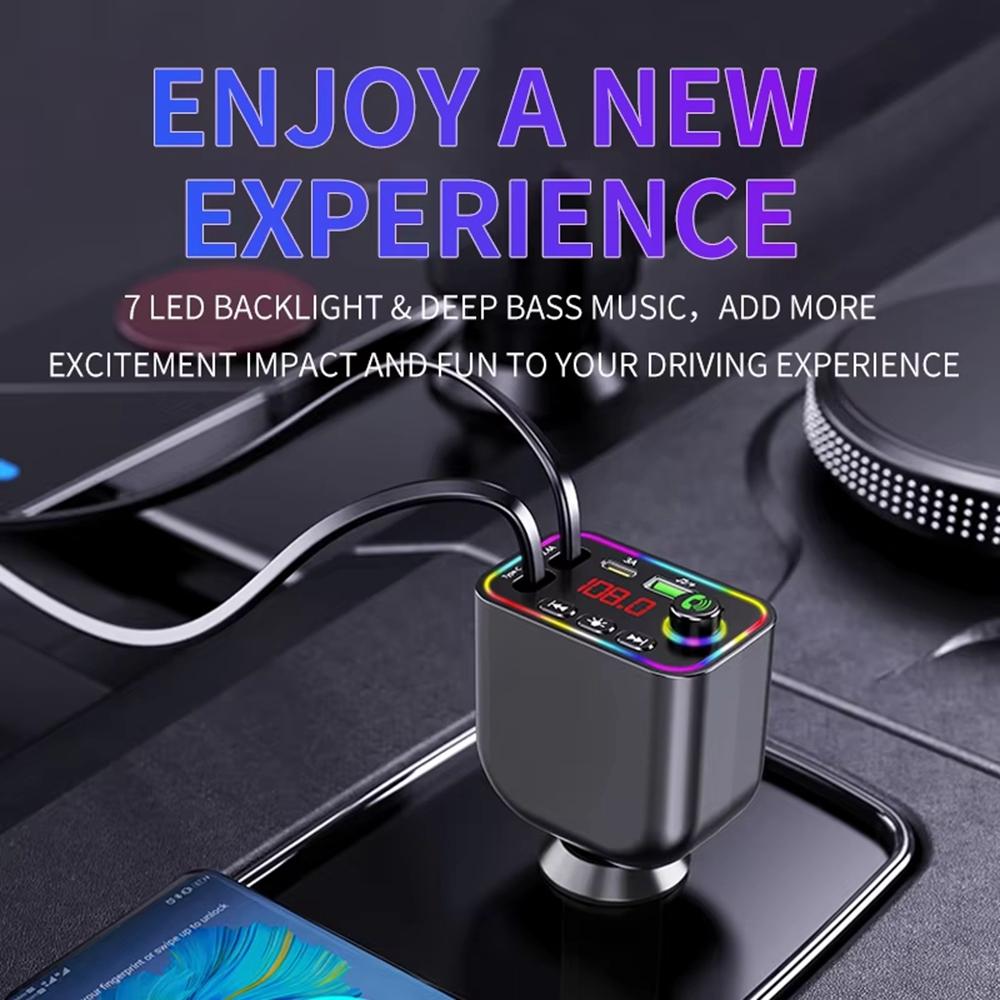 

Y4 Car Charger Super Fast Charging Bluetooth-Compatible MP3 Player with Retractable Type C+iP Cable A