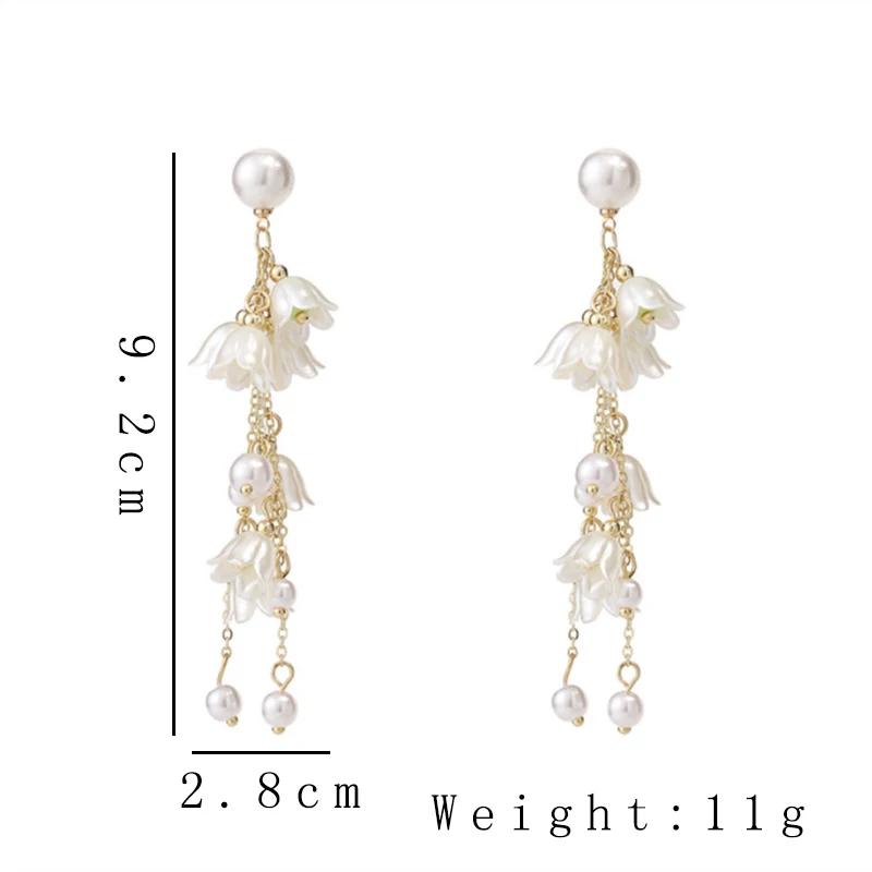 Long Earrings Acrylic White Flower Tassel Dangle Earrings for Women Wedding Party Imitation Pearl Trendy Statement Jewelry Gift