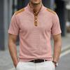 Mens Waffle Knit Henley Collar Short Sleeve Polo Shirt