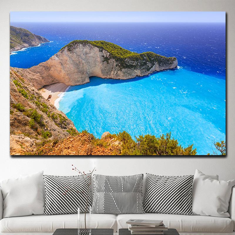 Zakynthos Island Greece Landscape Canvas Painting Navagio Beach Seascape Ocean Posters and Prints Wall Art Wall Decor Cuadros