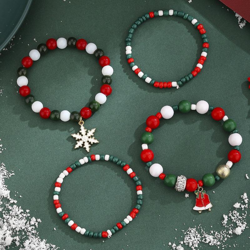 New Christmas Beaded Jewelry Four-pack Women's Bracelet Santa Claus Snowflake Bracelet Christmas
