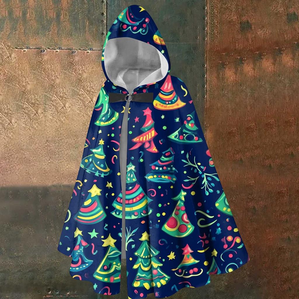 Vánoční potisk - unisex retro vertikální pelerína dlouhá pelerína s kapucí