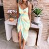 Summer Hot Sale Cross-border New Women's Dress, Sleeveless Suspender Tie-dye, Sexy Side Opening Irregular Skirt Thin