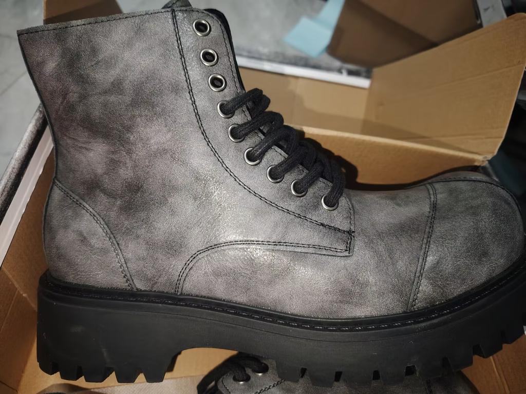 Reißverschluss High Top Herren Grau Britischer Cowboy Leder Hohe Sohle Herrenschuhe Mittelhoch Lokomotiv-Tooling Sneakers Stiefel