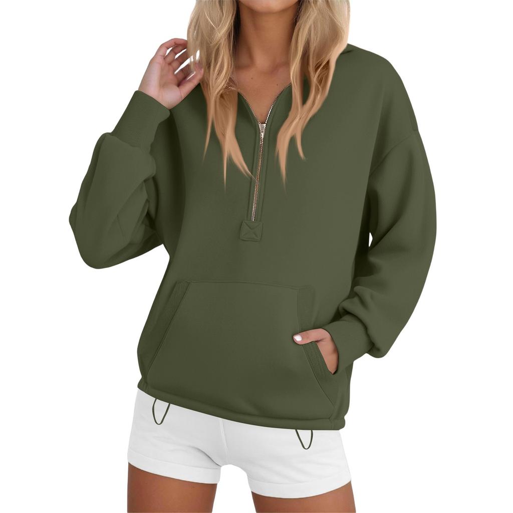 Women's Loose Comfortable Casual Fashionable Solid Color Hooded Zipper Drawstring Sweatshirt