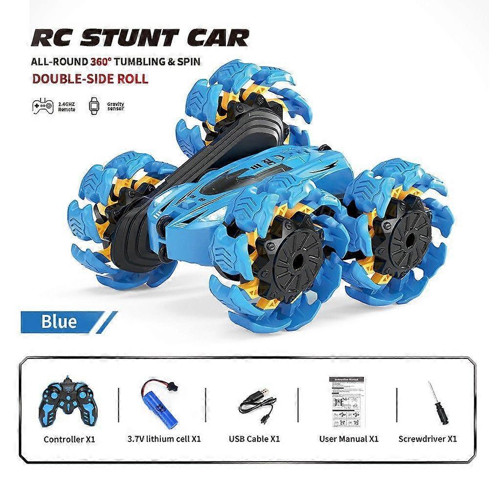 4WD Ferngesteuertes Stunt-Auto - 360-Grad-Flip Doppelseitiges RC-Auto mit LED-Lichtleiste, USB-C Modulare Batterie, 2,4 GHz Störungsfrei, Strandspielzeug für draußen für