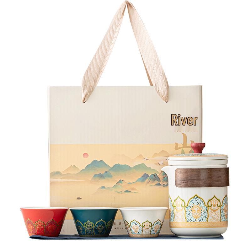 Portable Ceramic Travel Tea Set - Outdoor, Camping, Custom Souvenir Tea Brewing Kit with Kuaike Cup
