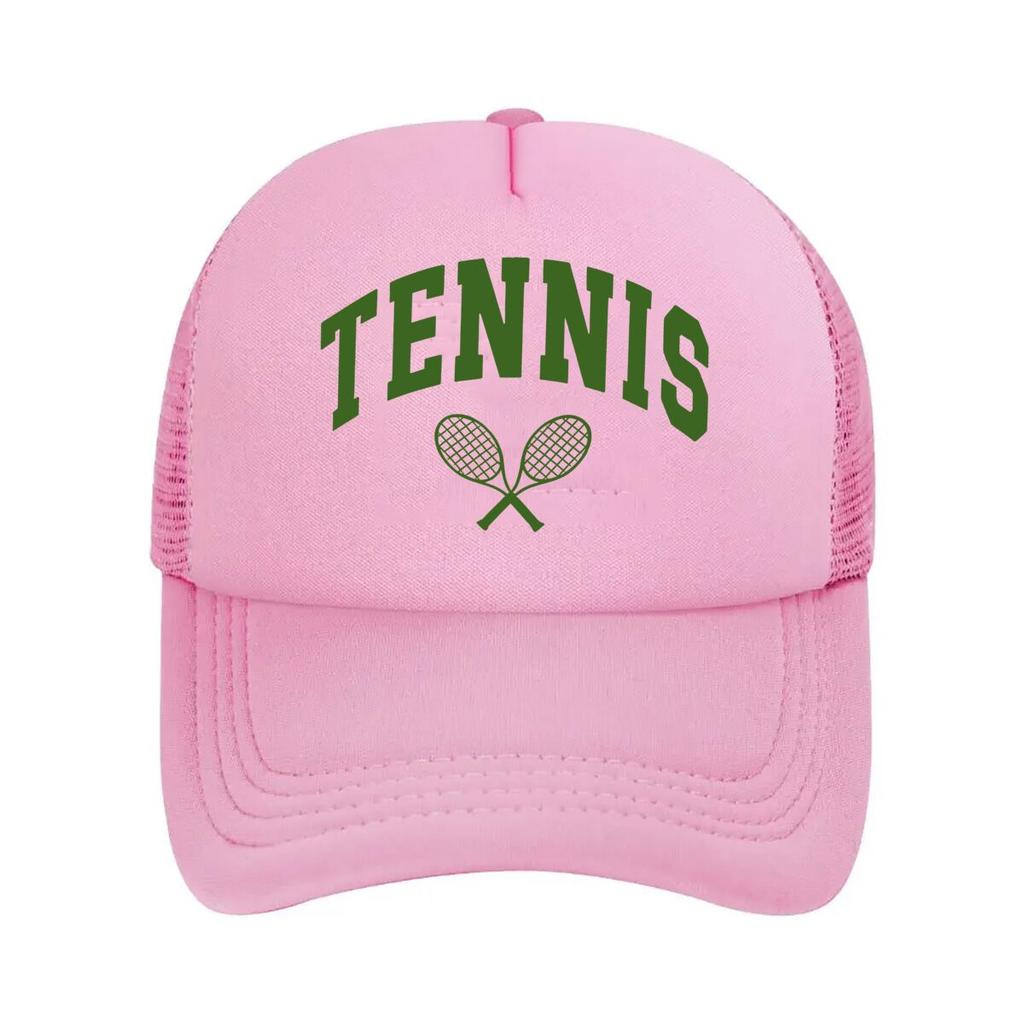 Unisexs Tennis Racket Print Cap Breathable Suitable for Outdoor Casual Wear Machine Washable Text Mesh Baseball Cap