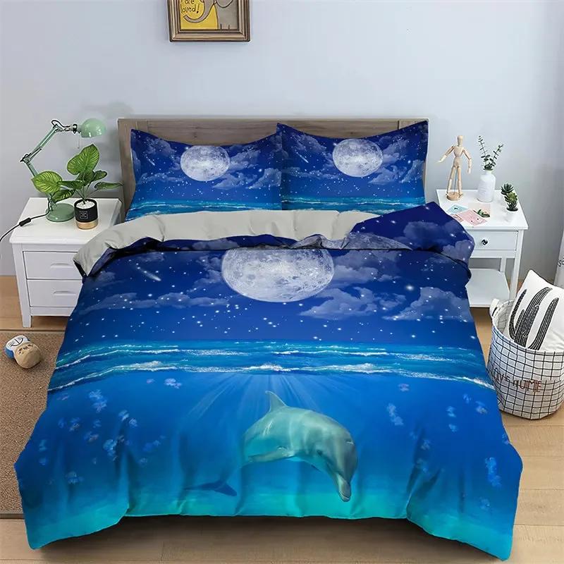 Comforter Dolphin Microfiber 3D Sea Animal Bedding Set Cartoon Comforter Full King Size For Boys Girls Adult Room Decor