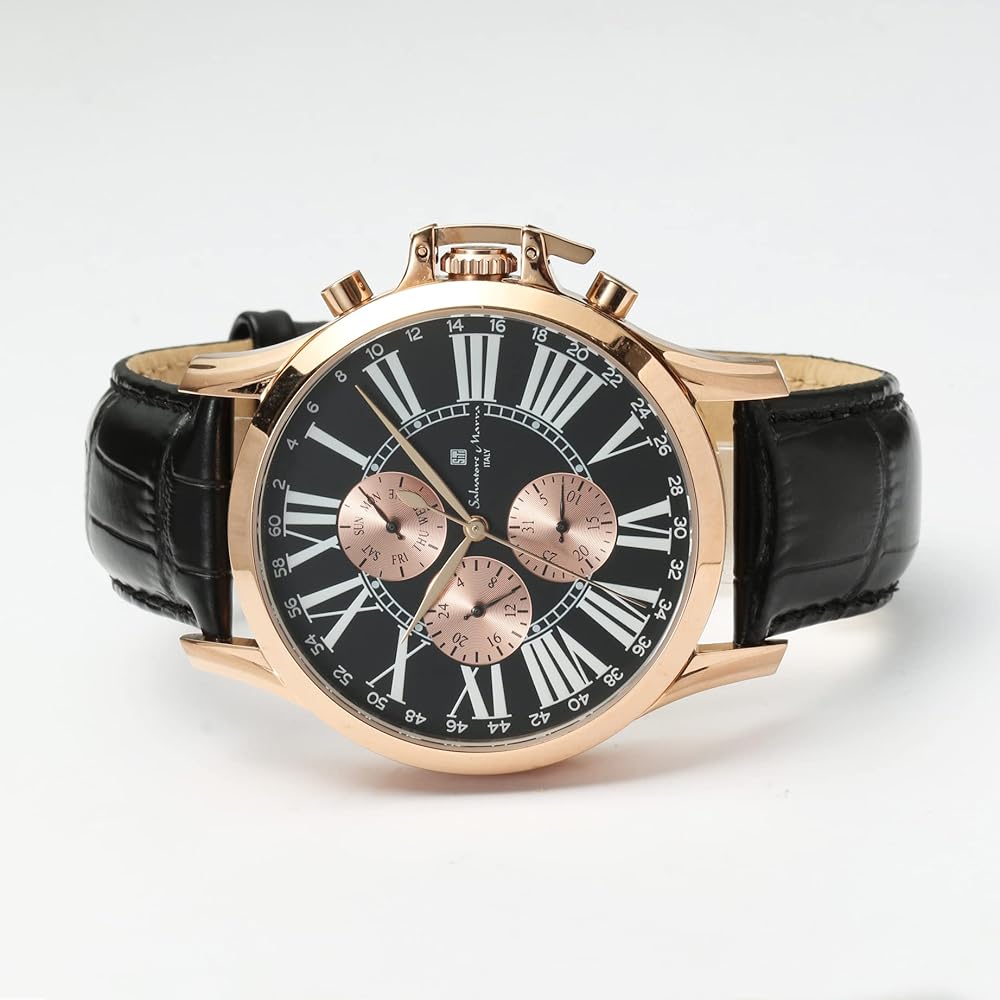 Salvatore Marra Men's Quartz Analog Watch Black Leather Strap Casual Business with Watch Cloth