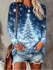 Women Crew Neck Long Sleeve Sweatshirt Christmas Tree Snowflake Ornament Print Casual Loose Pullover Ladies Holiday Tops