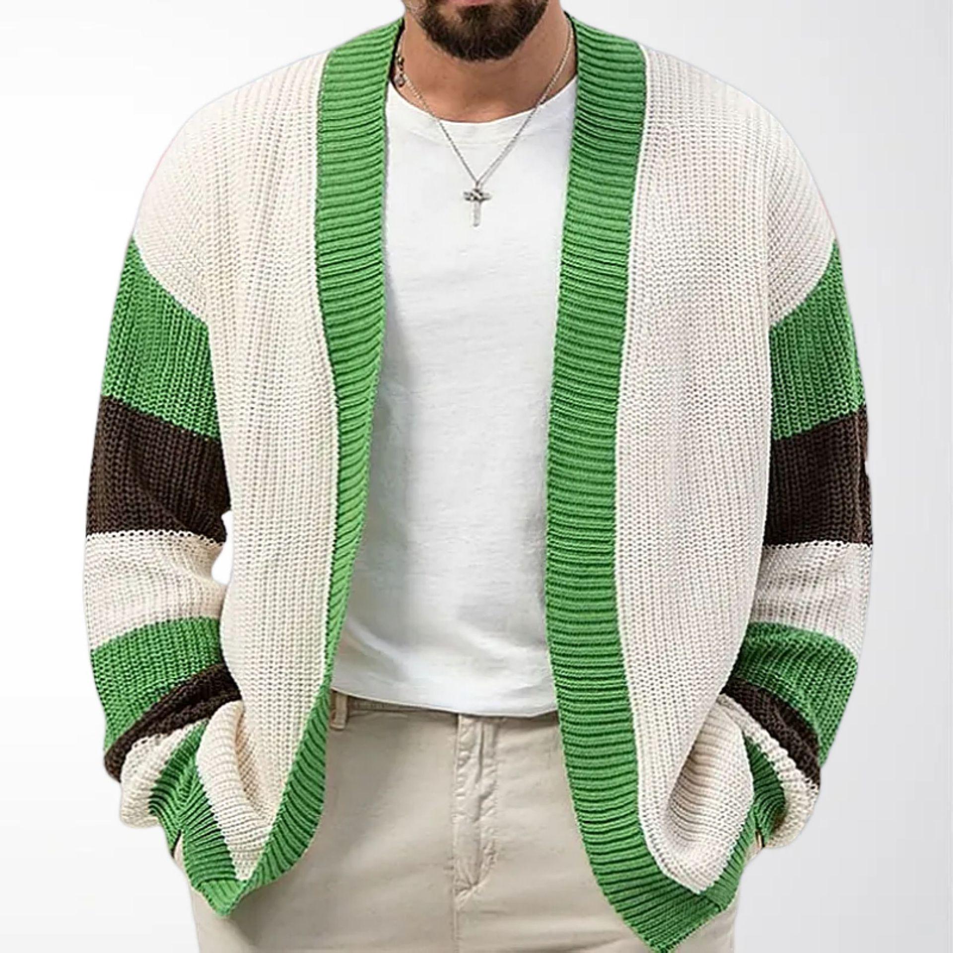 

Чоловічий в язаний вовняний кардиган-светр Color Block, вільний крій, товста в язка (SY0105) 2XL зелений