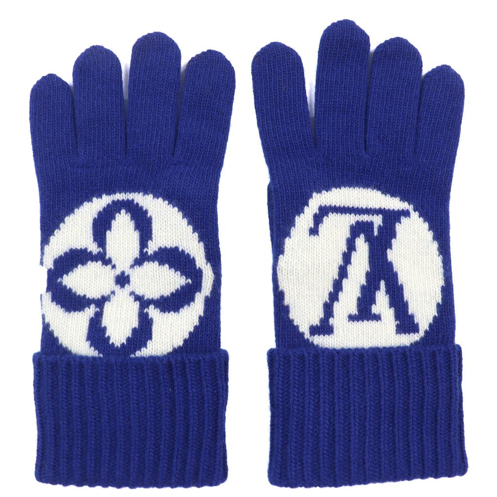 Excellent LOUIS VUITTON gloves LV medallion maille glove blue wool Women S Used