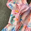 Spring Autumn Vintage Hydrangea Print  Long Sleeve Short Dress for Women Fashion Stand Collar Belt Slimming Ruffles Splice Mini Dress