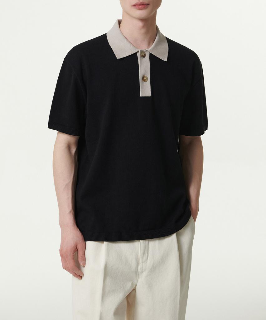 Musinsa Standard Contrast Collar Knitted Polo Shirt [Black]